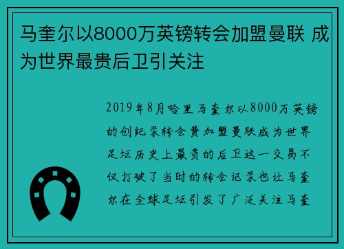 马奎尔以8000万英镑转会加盟曼联 成为世界最贵后卫引关注