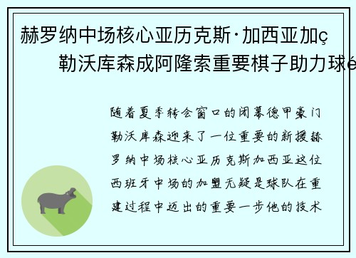 赫罗纳中场核心亚历克斯·加西亚加盟勒沃库森成阿隆索重要棋子助力球队双冠目标
